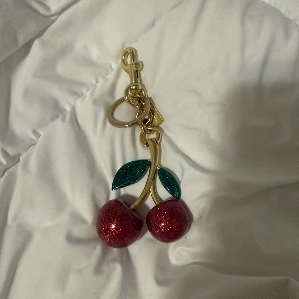 Coach Cherry Keychain with Gold Accents